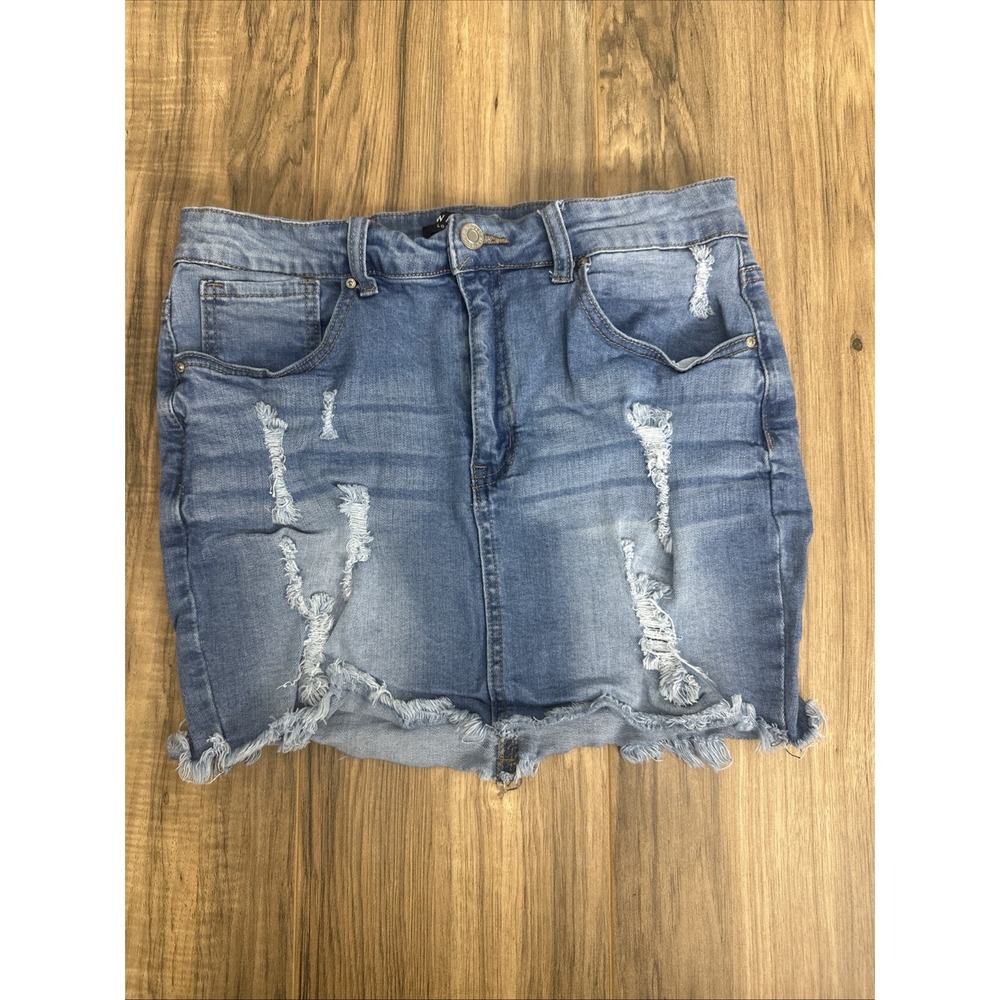 Wax Jean Los Angeles Women's Skirt Large Cut-off Ripped Blue